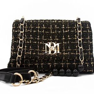 Badgley Mischka Bouclé Tweed Crossbody Bag Vegan leather Black  NEW